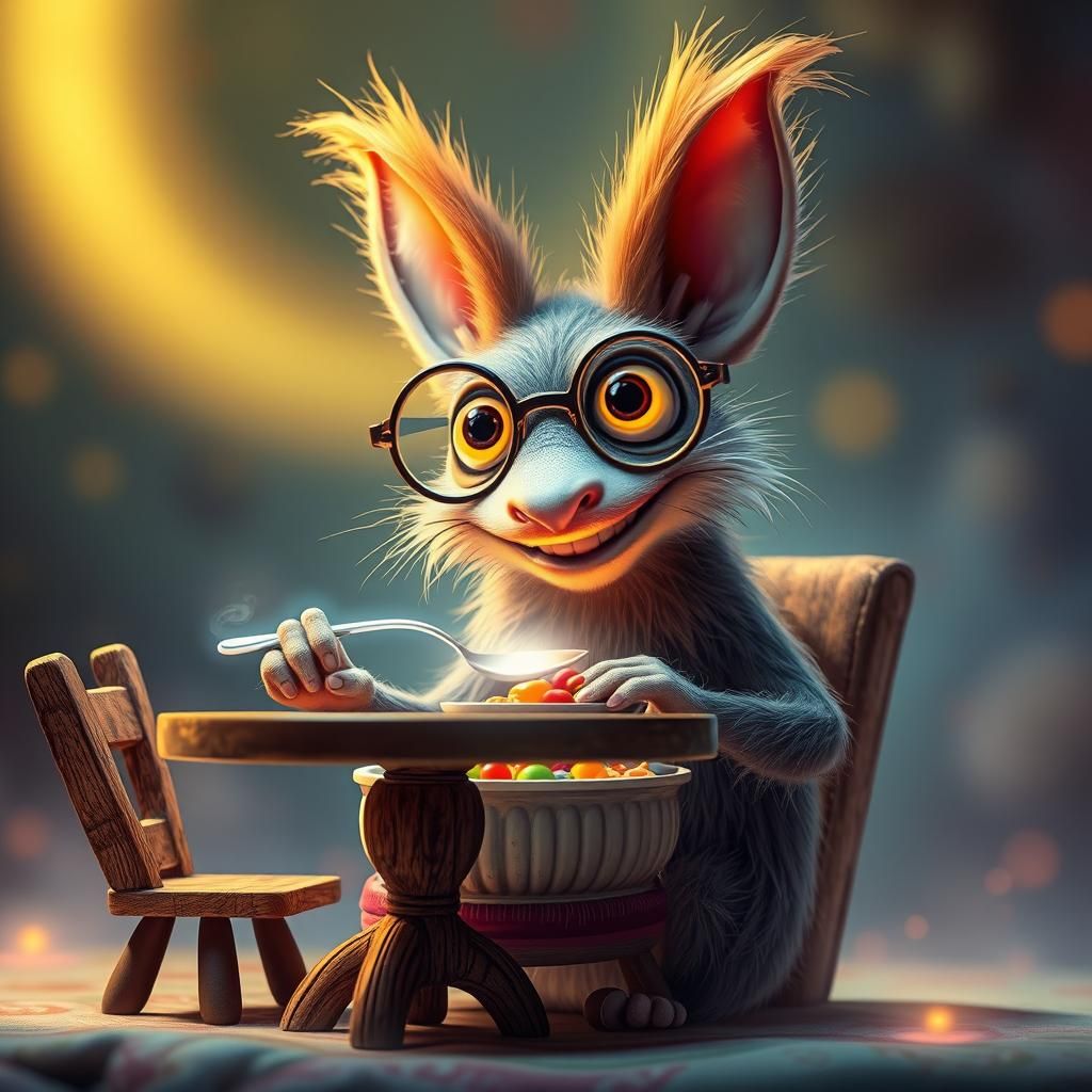 Whimsical Creature's Glowing Meal: Digital Art