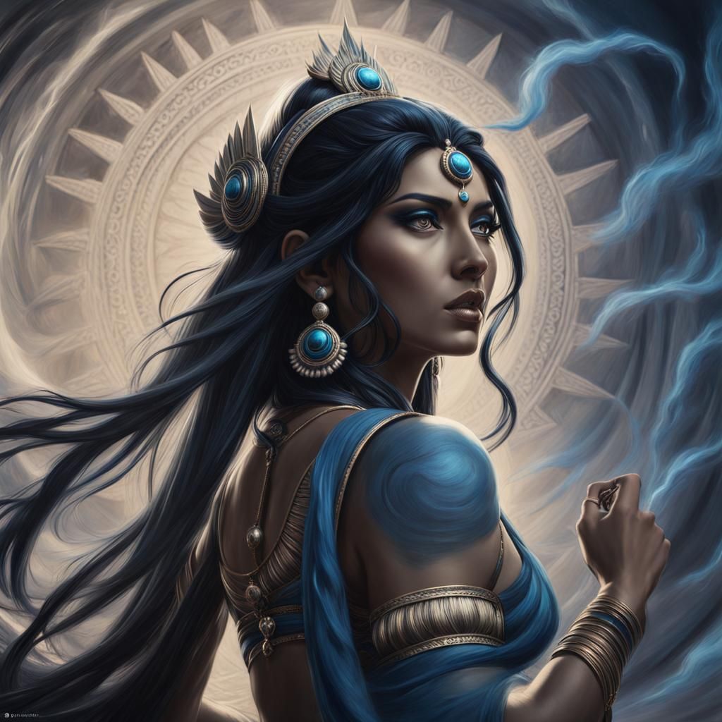 Ishtar: Mythical Goddess in Charcoal Sketch Style