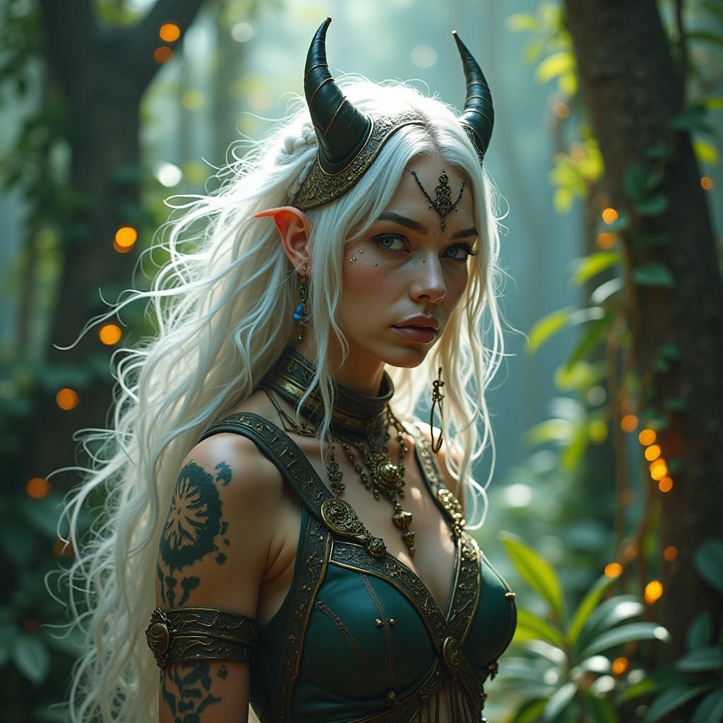 Mystical Albino Woman in Primeval Forest