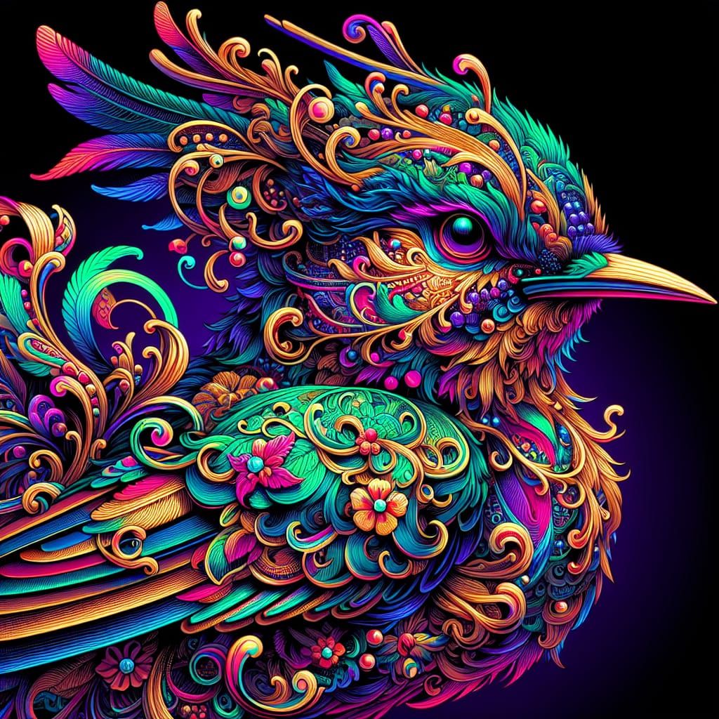 Psychedelic Bird in Ukiyo-e Style