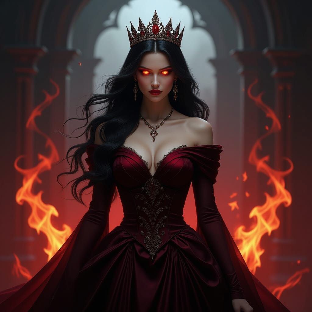 Mystical Queen with Shadow Flames, 8K Fantasy Portrait