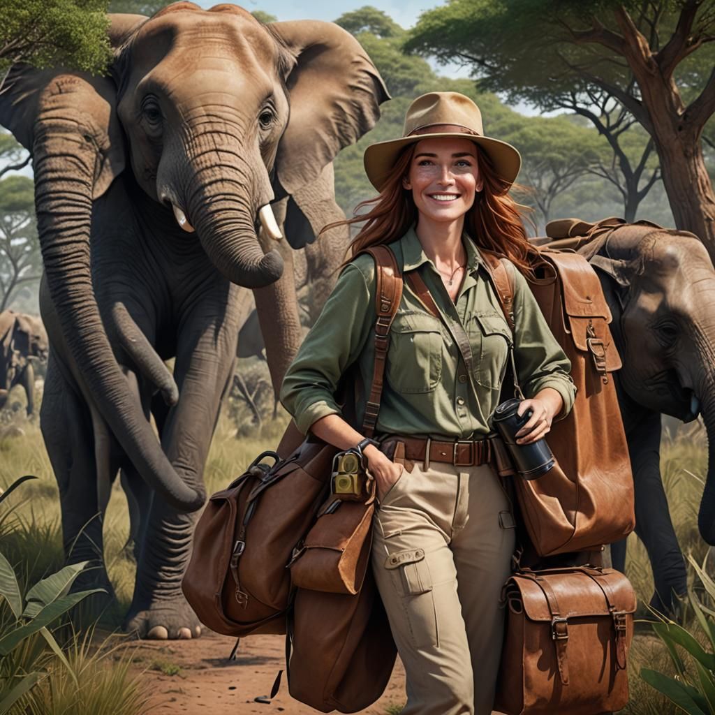 Safari Woman with Elephant: Detailed Matte Painting