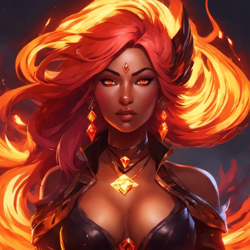 Fiery Woman Portrait with Lava Skin