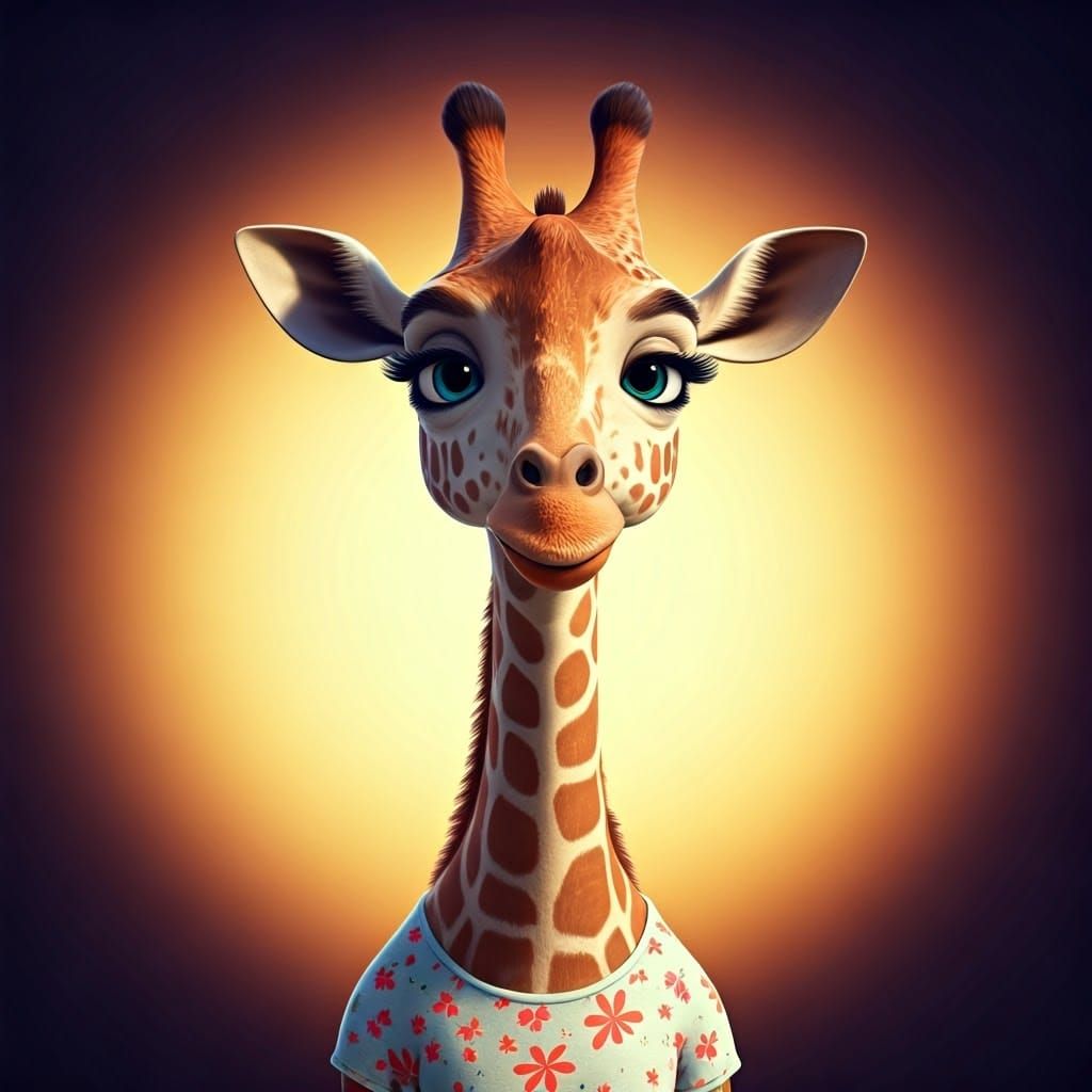 Sweet Female Giraffe in Floral Dress