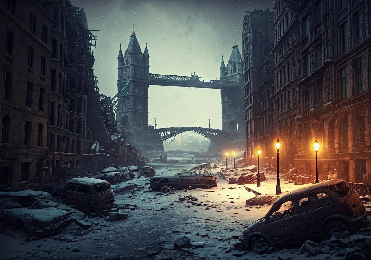 Abandoned London in a Desolate Nuclear Winter