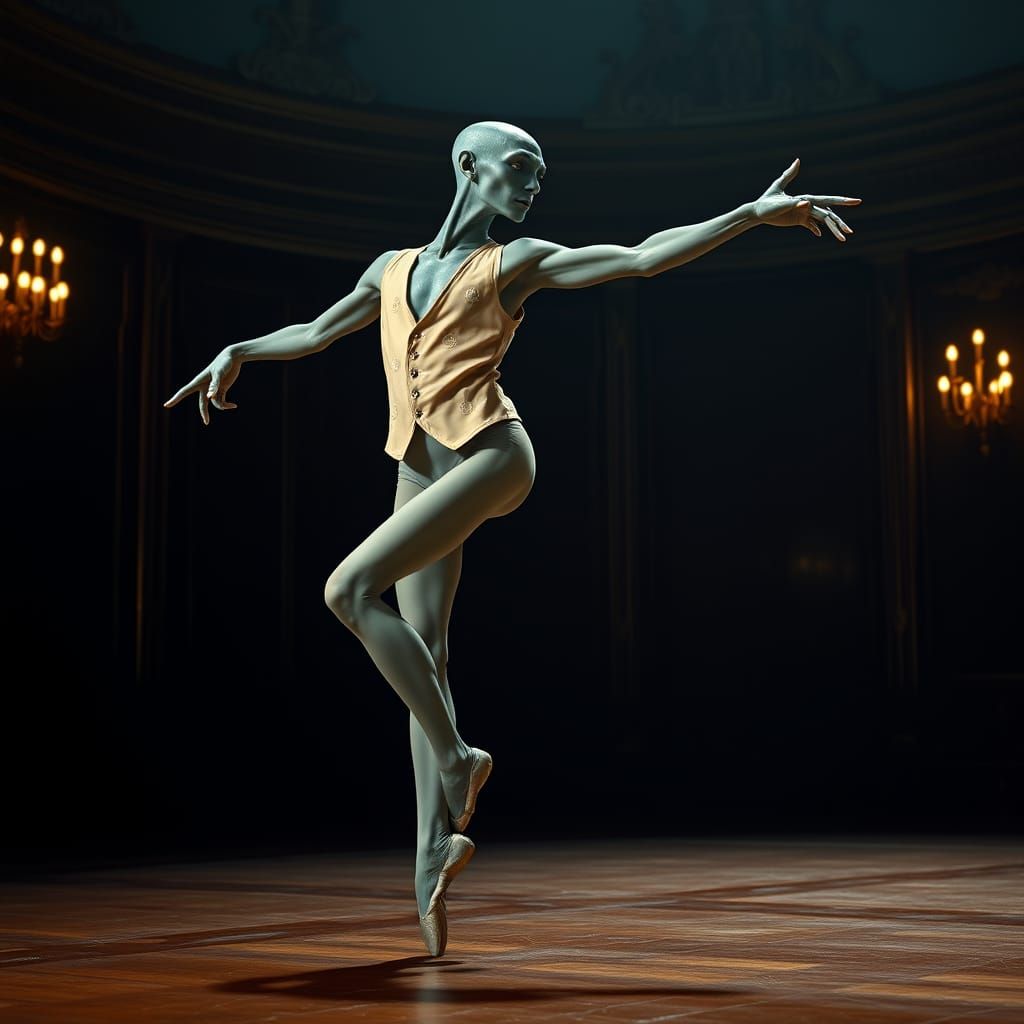 Ethereal Alien Ballet Dancer in Majestic Grand Jeté