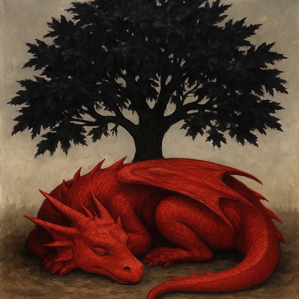 Black Tree with Sleeping Red Dragon