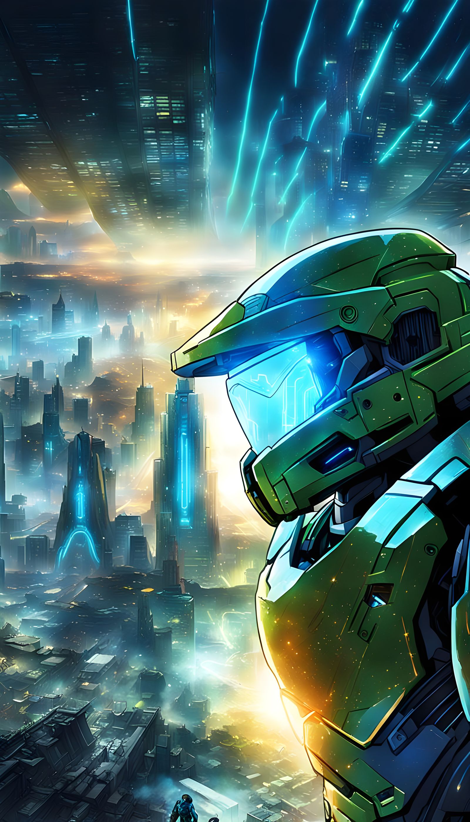 Master Chief and Cortana in Halo 3 Anime Style