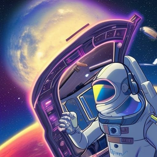 Cat Astronaut in Cyberpunk Neon Space