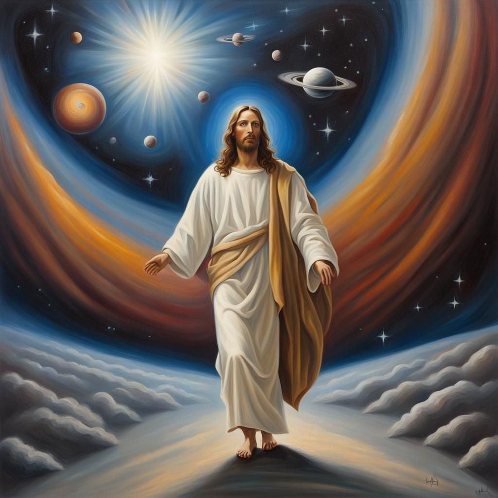 Jesus Christ Guiding Through Space-Time as Oil Painting