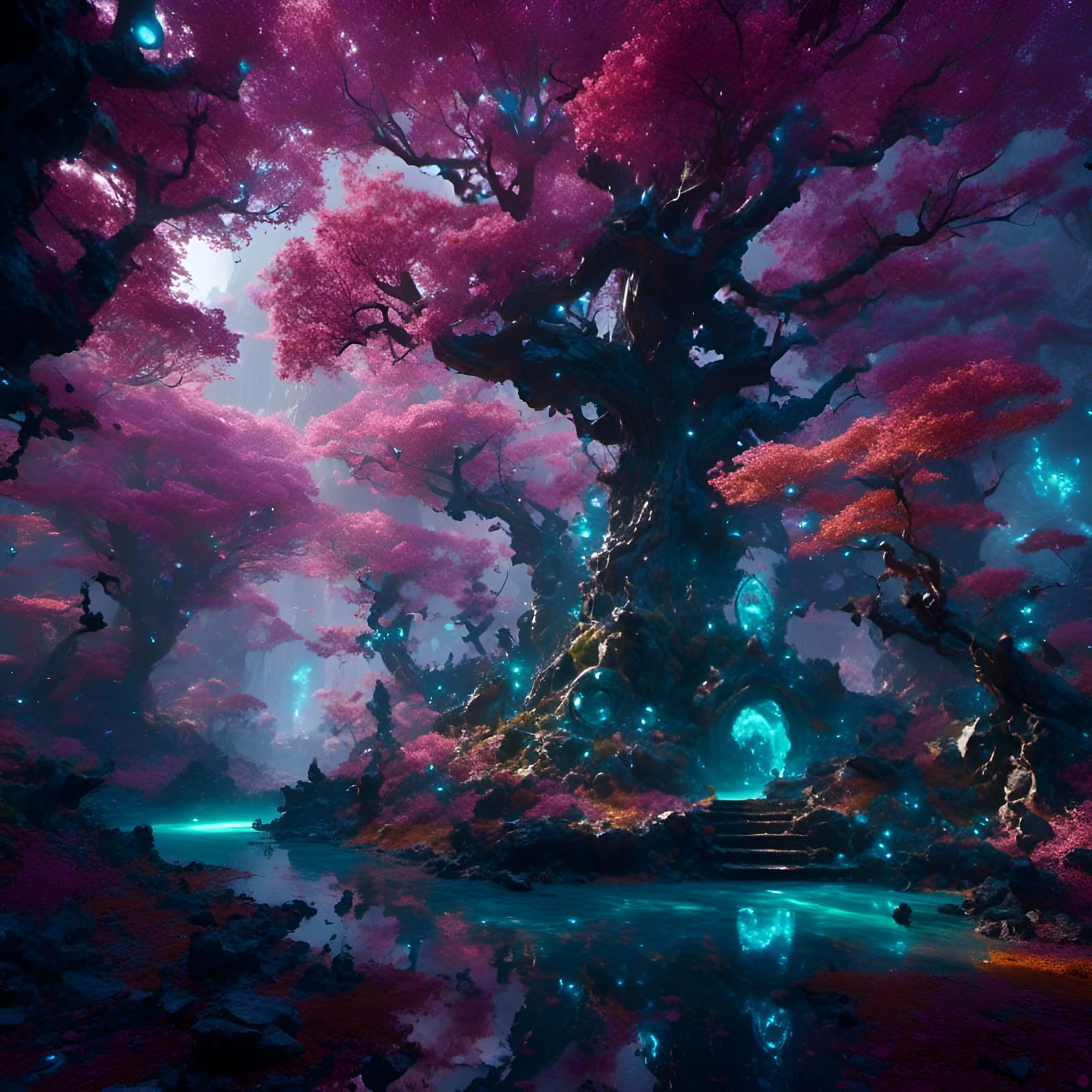 Iridescent Phantasmal Forest: Detailed Fantasy Art