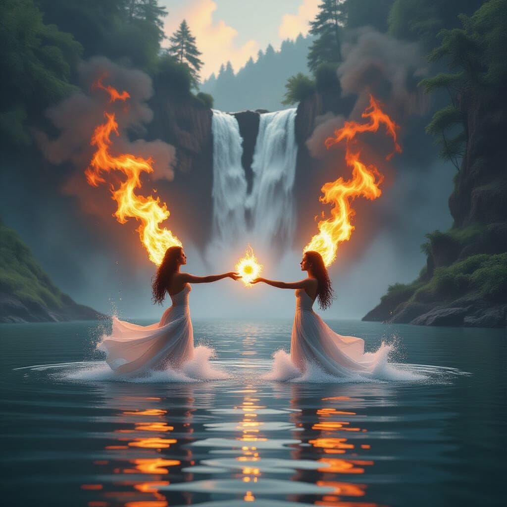 Eternal Struggle: Creation and Destruction Flames Above Lake