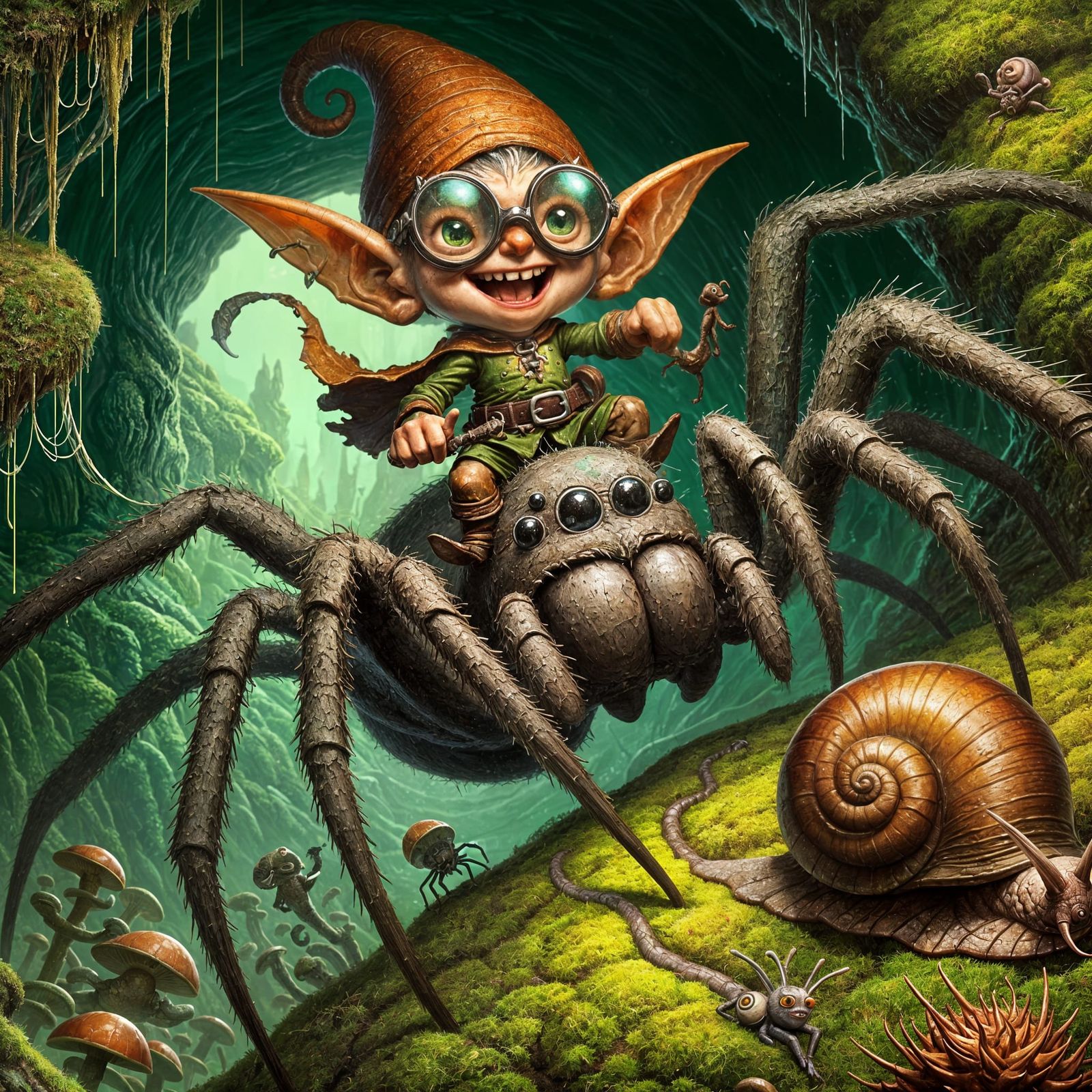 Mischief in the Mossy Cave: Goblin and Spider Duo