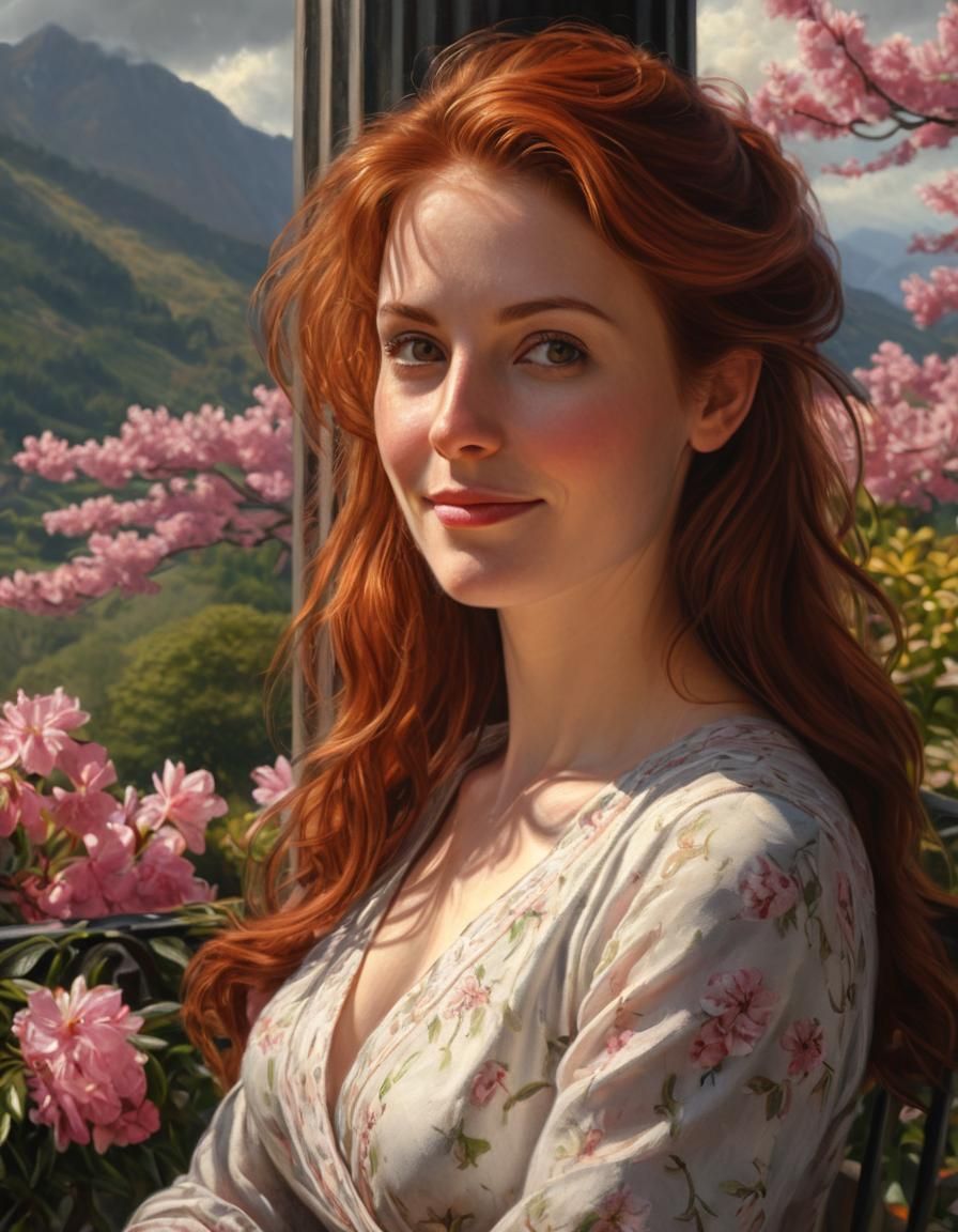 Chiaroscuro Oil Portrait of Woman on Balcony