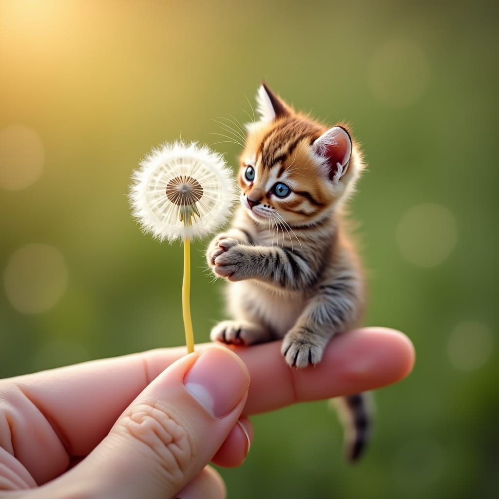 Tiny Kitten and Dandelion Seed
