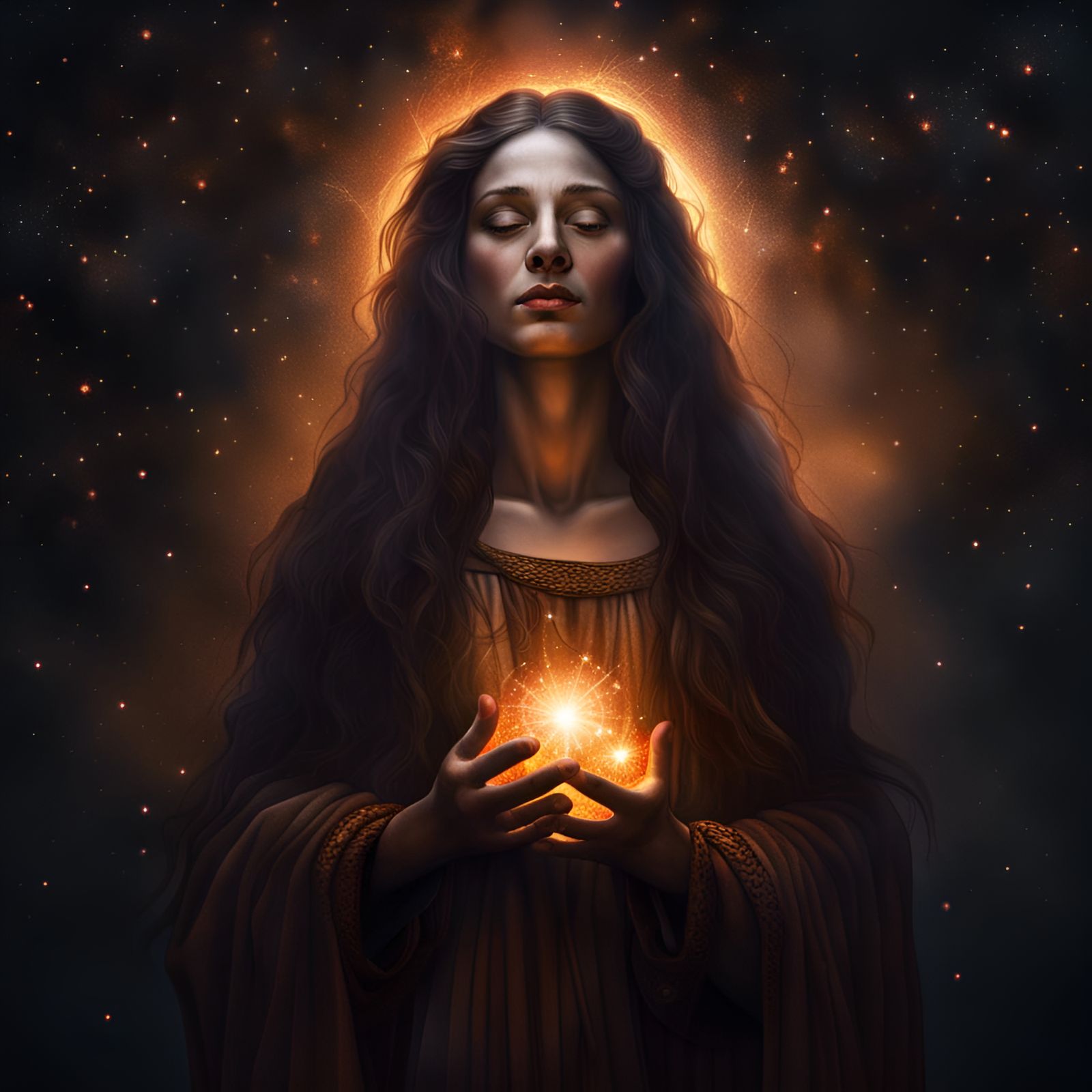 Mary Magdalene in Starry Night with Embers