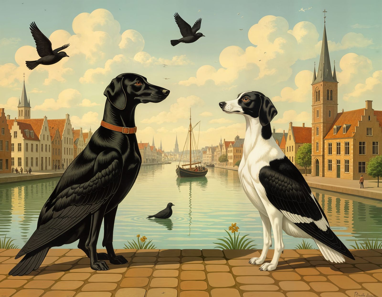Surreal Bird Dogs in Dreamlike Nostalgic Settings