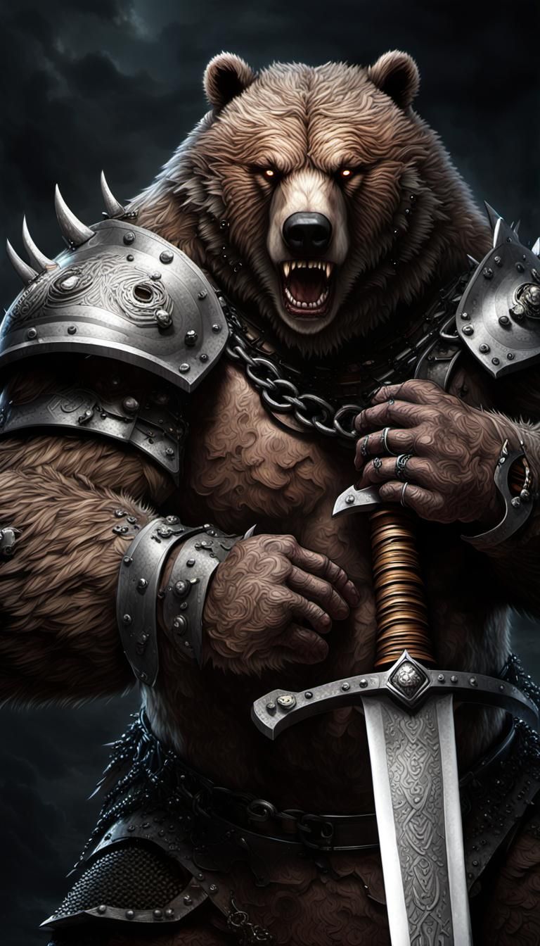 Armored Grizzly Bear Barbarian with Greatsword