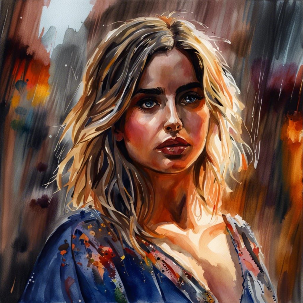 Ana De Armas as Mage in Watercolor Painting