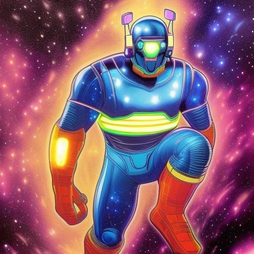 Neon Galaxy Hero in Comic Book Style