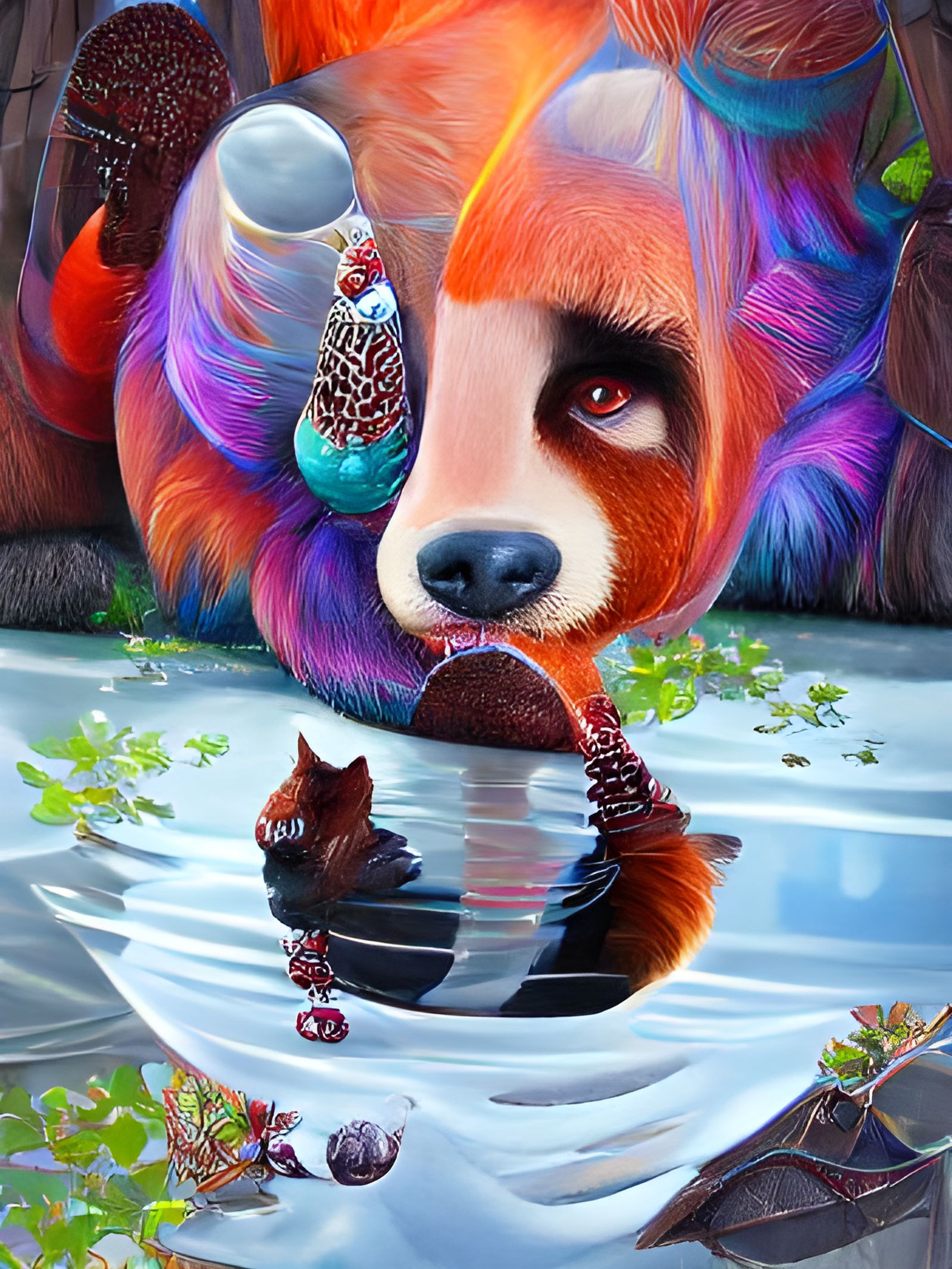 Detailed Colorful Fantasy Red Panda Illustration