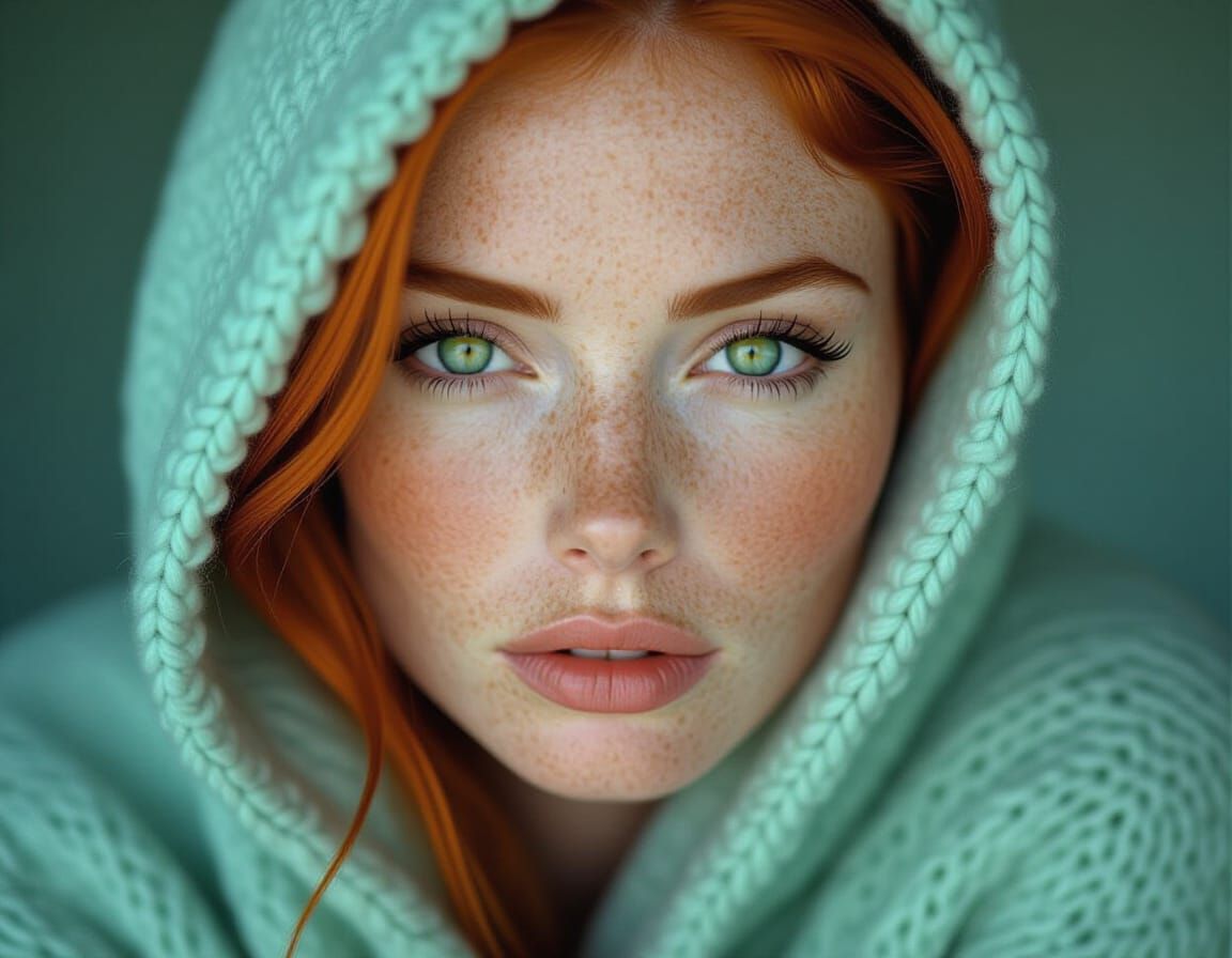 Redhead with Freckles in Hyperrealistic Style