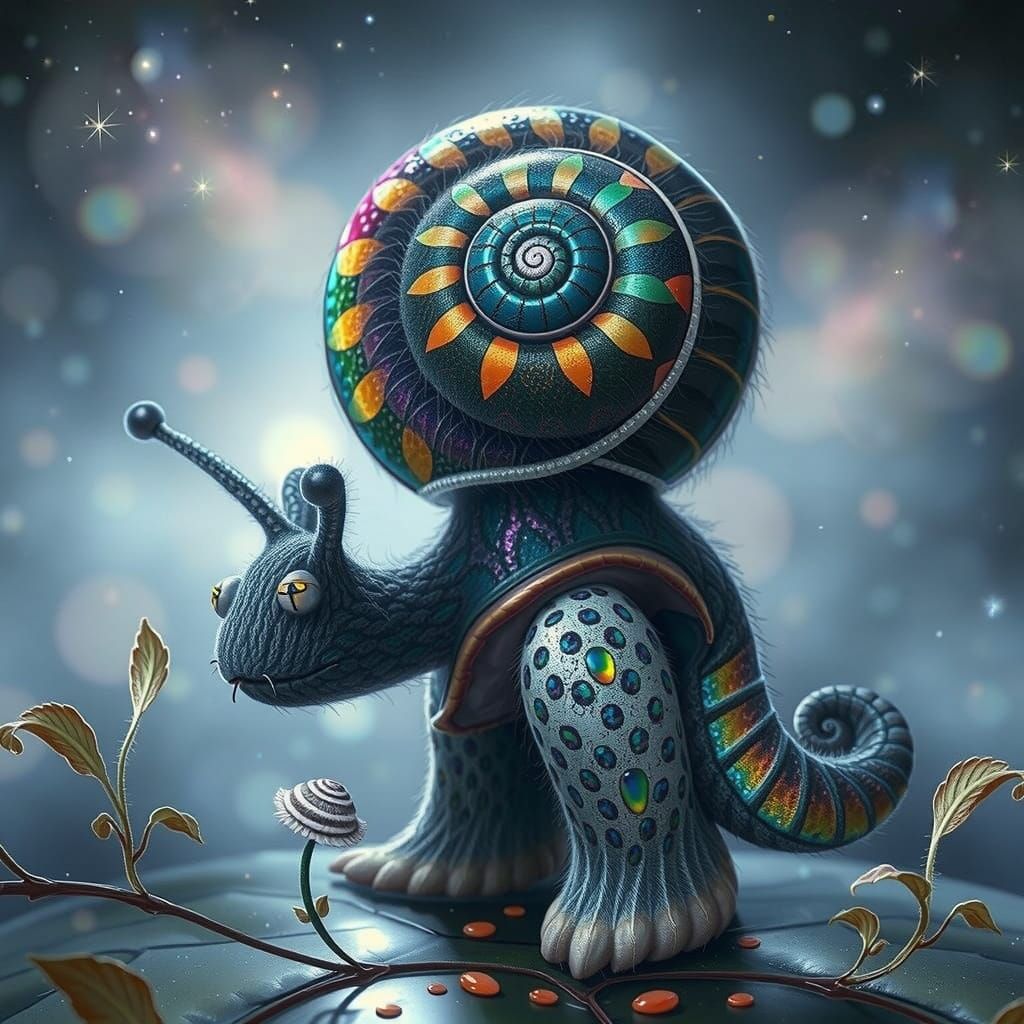 Whimsical Cheetah-Snail Hybrid in Fantastical Miyazaki-Inspi...