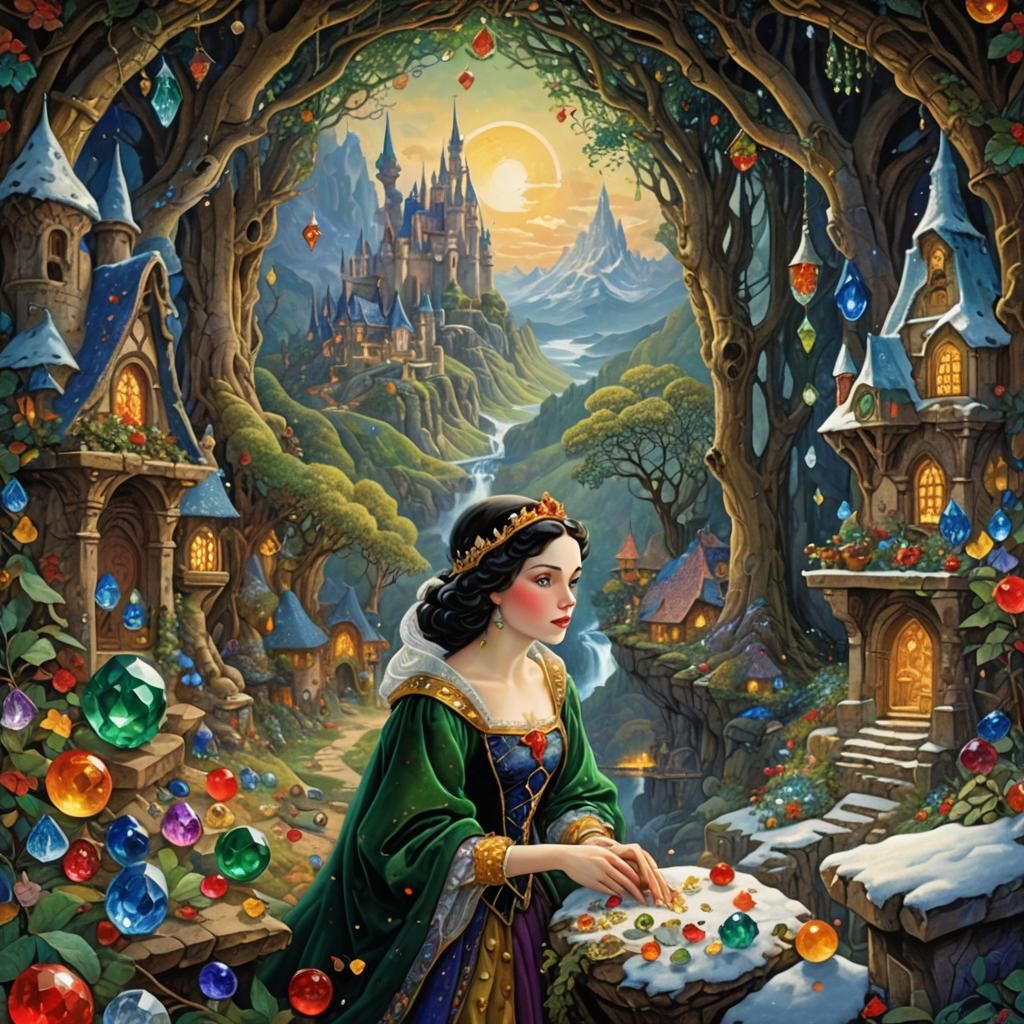 Snow White with Emeralds and Crystals: Digital Art