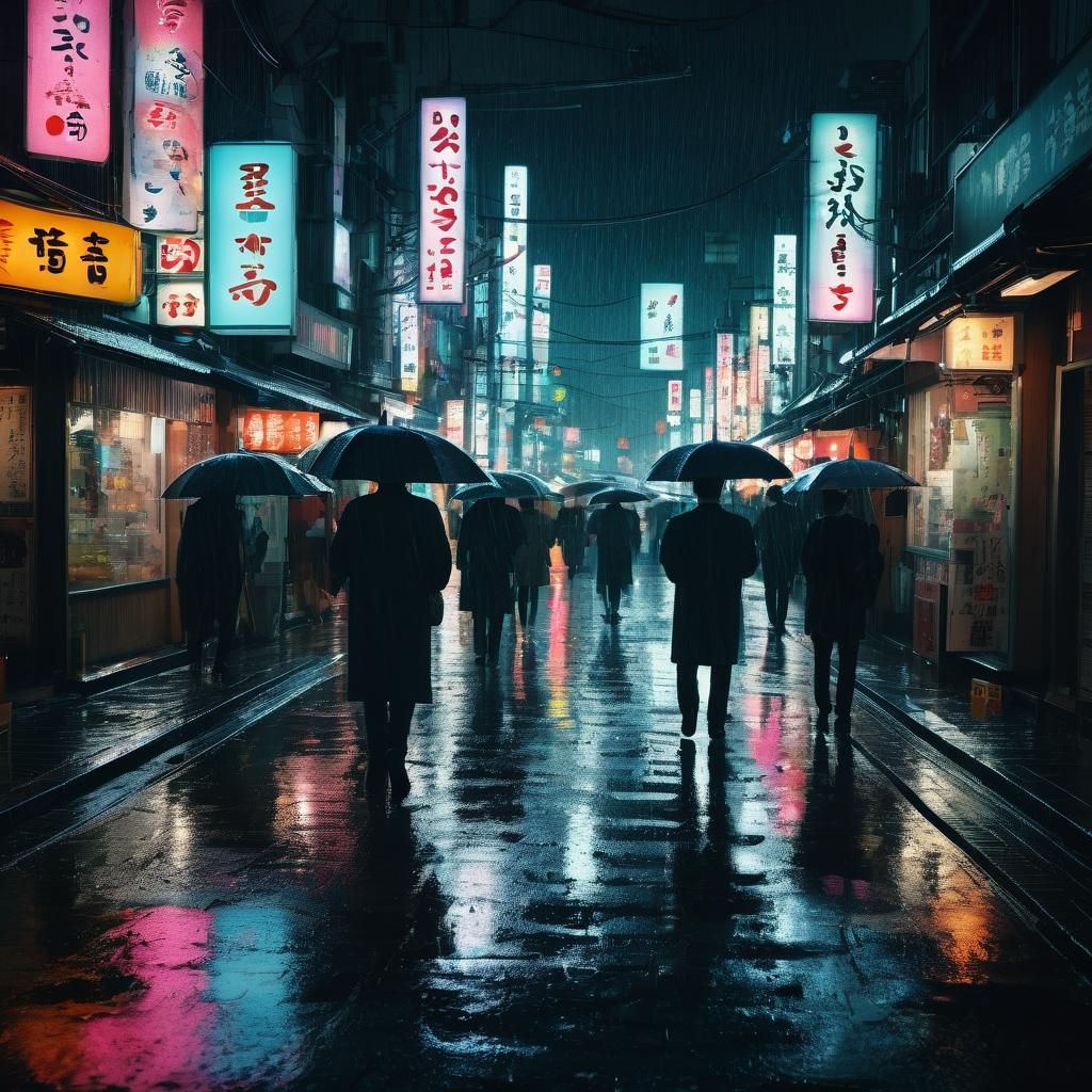 Rainy Tokyo Night in Cinematic Style