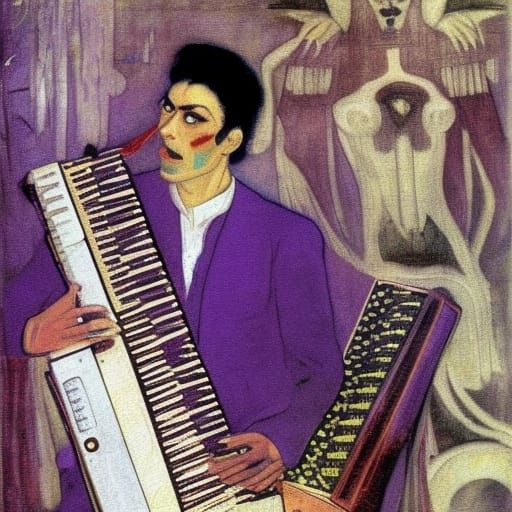 Vampire Accordionist Near Moscow in Vrubel Style