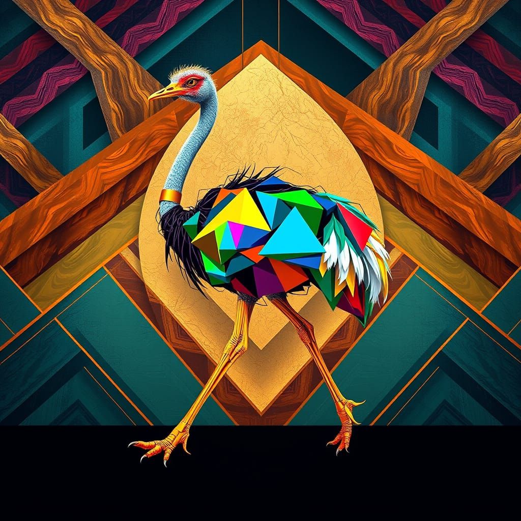 Vibrant Geometric Ostrich in Art Deco Style