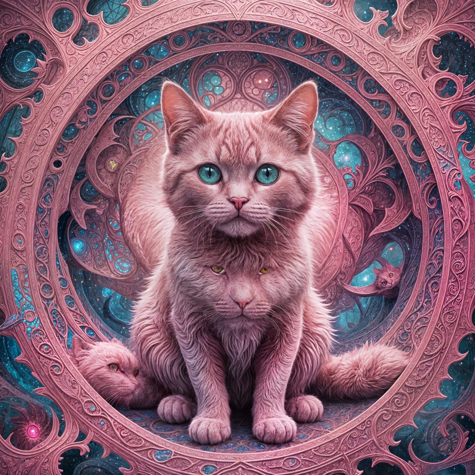 Pink Cat in Pink Fractals: Fantasy Concept Art