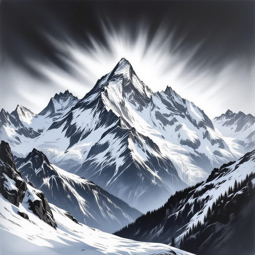 Majestic Swiss Alps in Stark Monochromatic Style