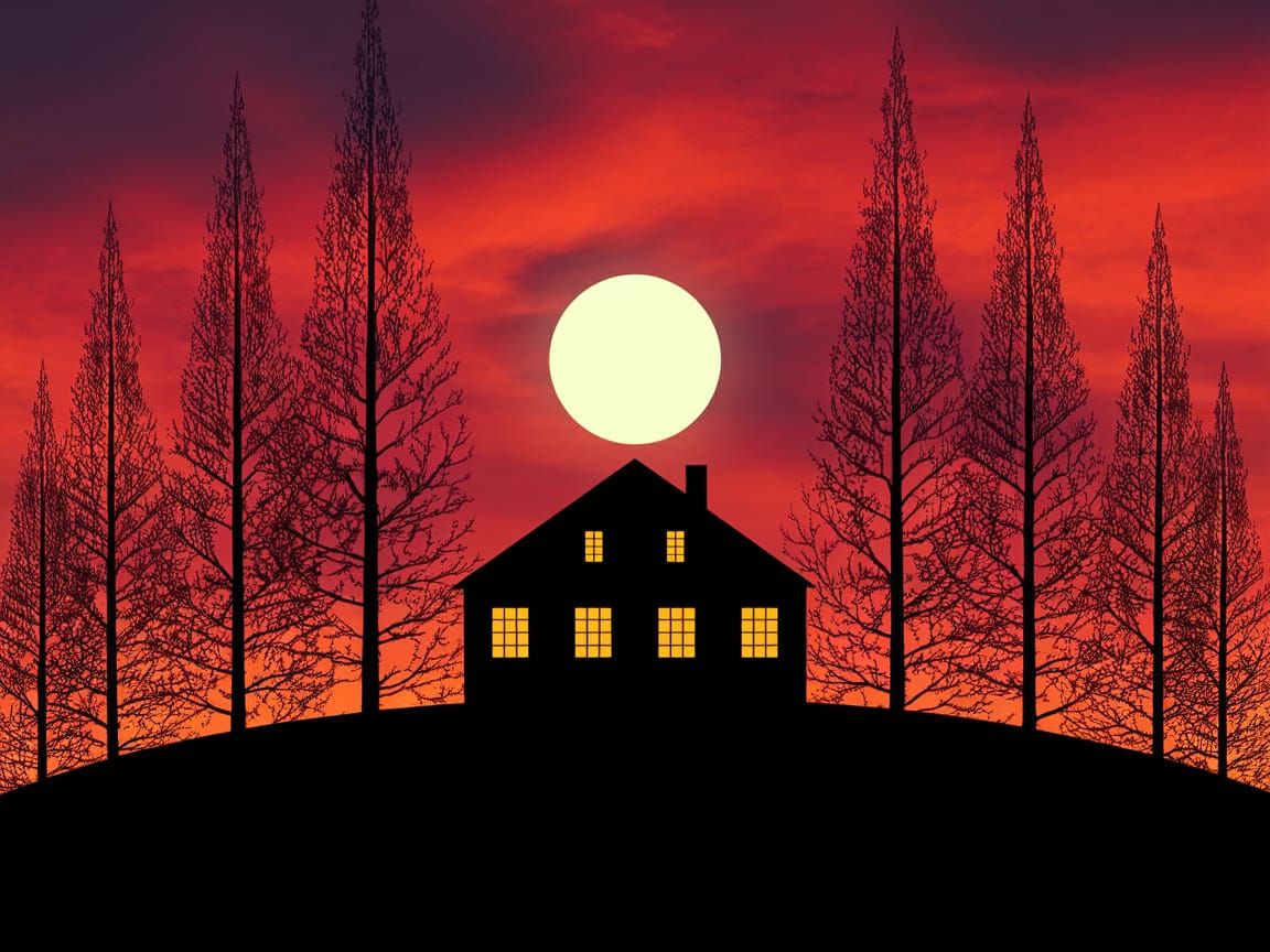 Surreal Sunset House on a Hill in a Vibrant Color Palette