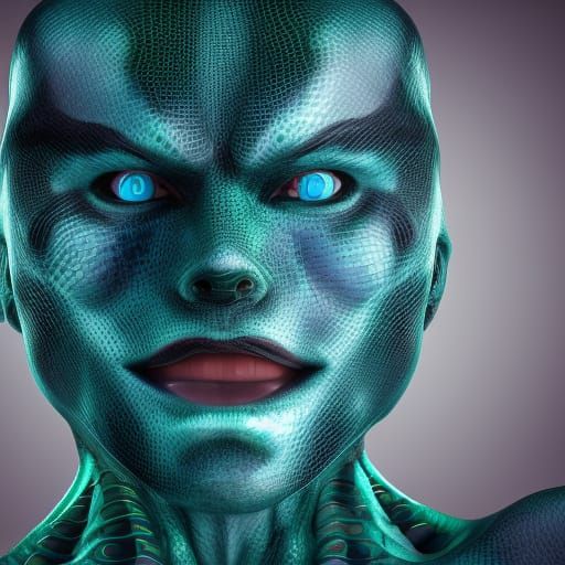 Reptilian Bodybuilder with Scales and Snake Eyes