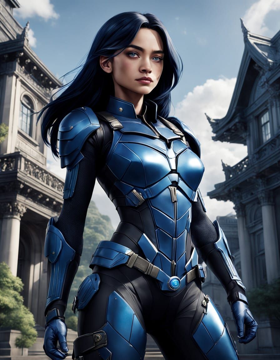 Stunning Cyberpunk Heroine Cressida Avenger X in Navy Blue U...