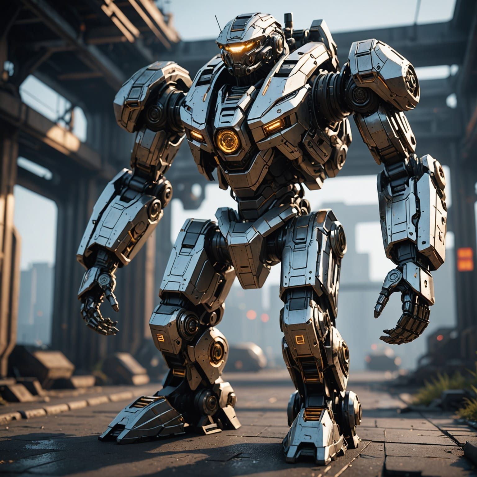 Detailed Mech Ground Shot in Sci-Fi Style