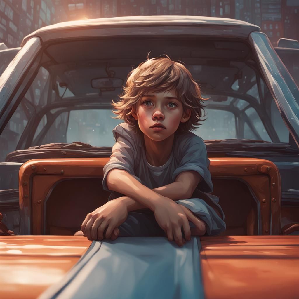 Sad Child Portrait in Detailed Digital Art Style