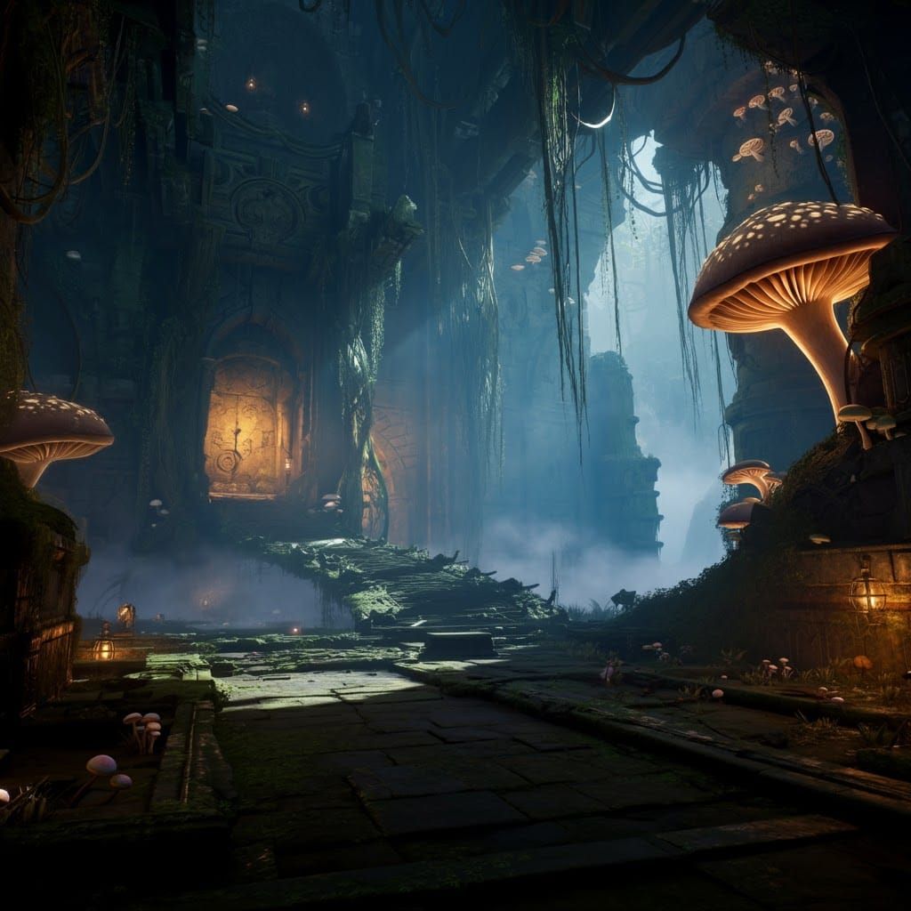 Lush Fantasy World with Ancient Ruins in 8K