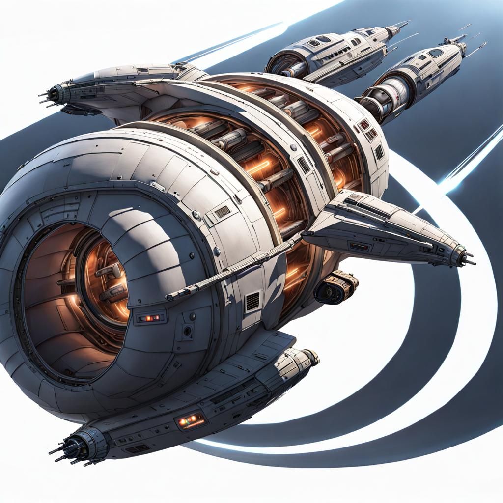Sci-Fi Spaceship with Warp Rings and Fusion Engine
