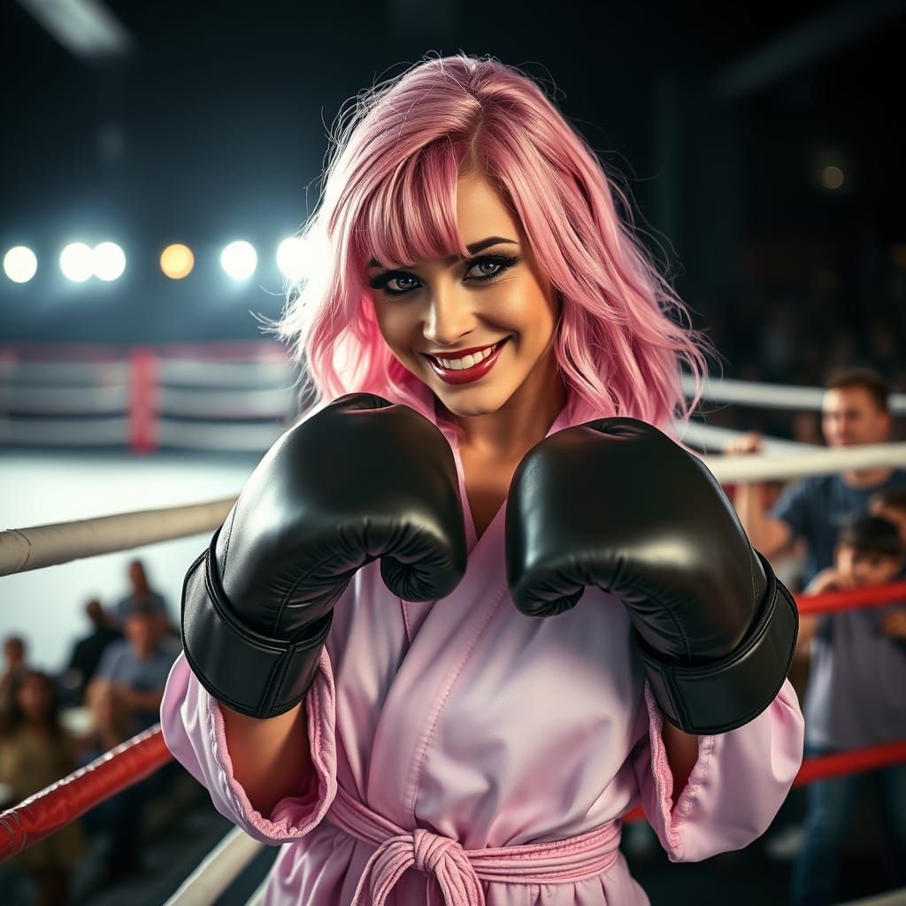 Vibrant Pink Haired Boxer Smiles Outside the Ring