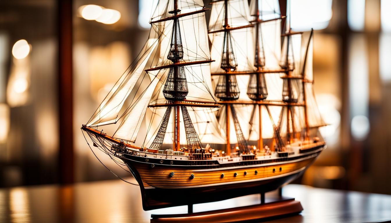 Glass Tall Ship Model: Professional Desktop Photography