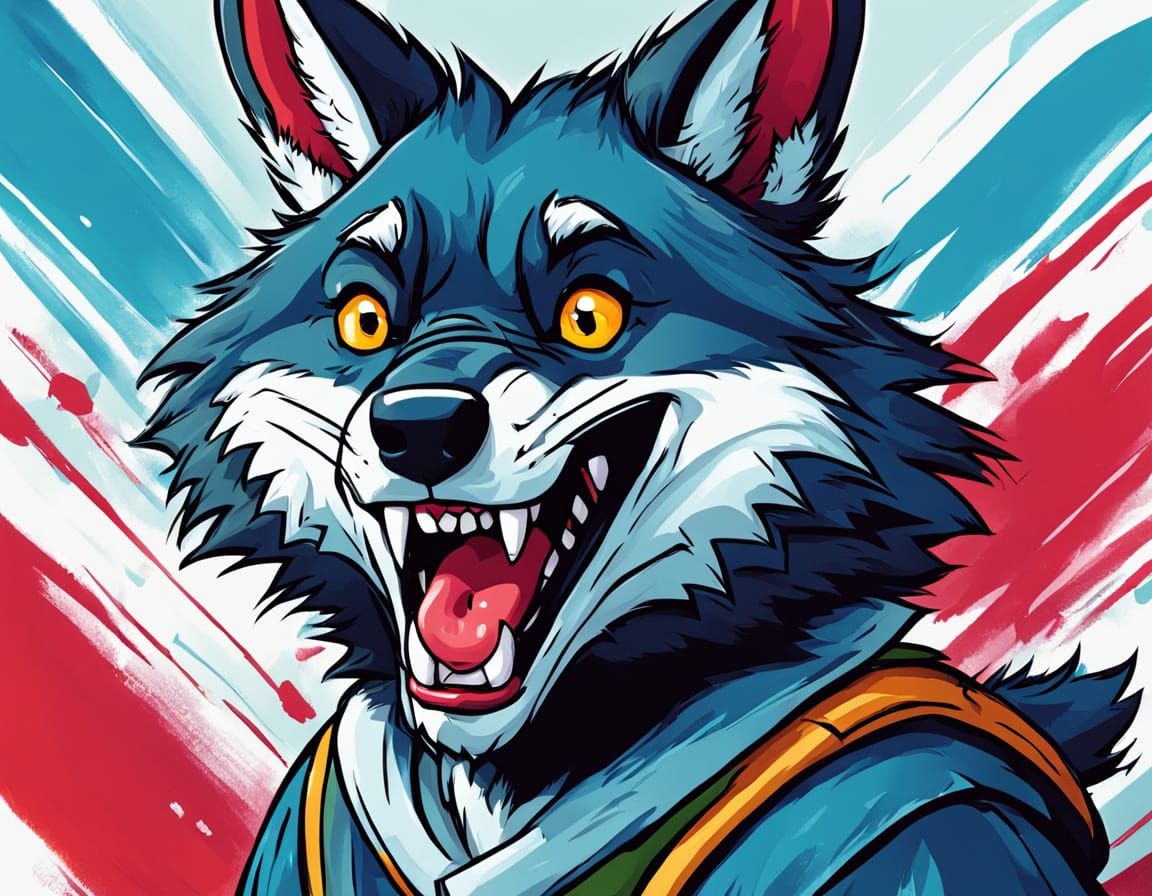 Wolf Cartoon Portrait in Vibrant Colors