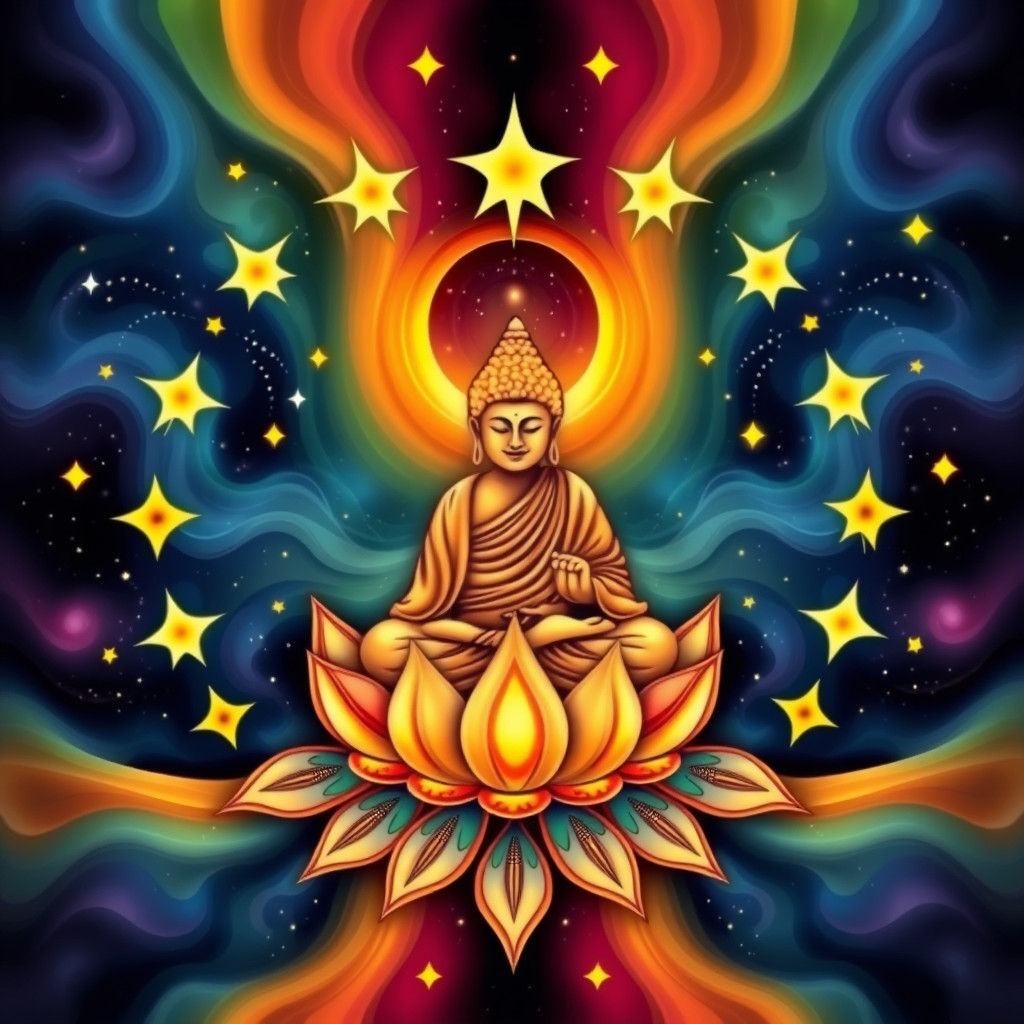 Buddha in Lotus: Abstract Fractal Zentangle Art