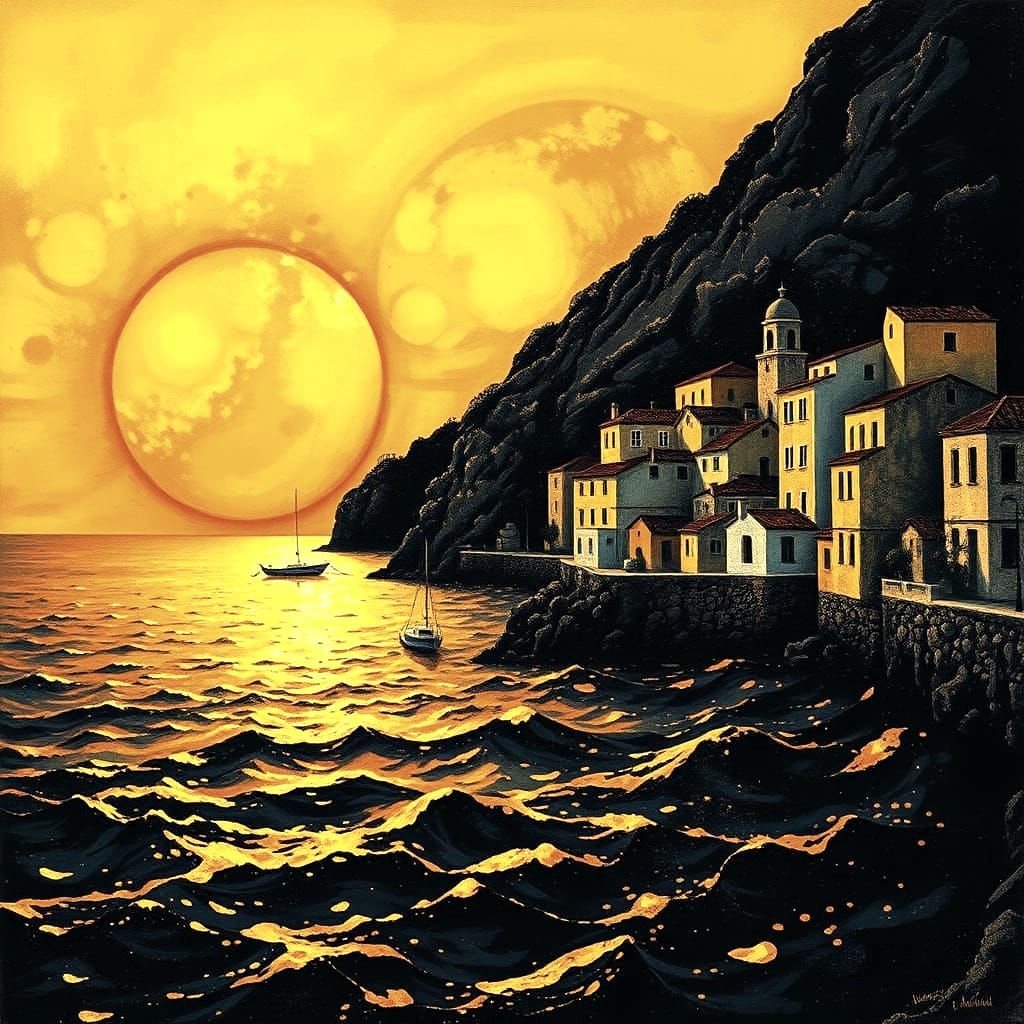 Mediterranean Sunset Shimmers in Alcohol Ink Style