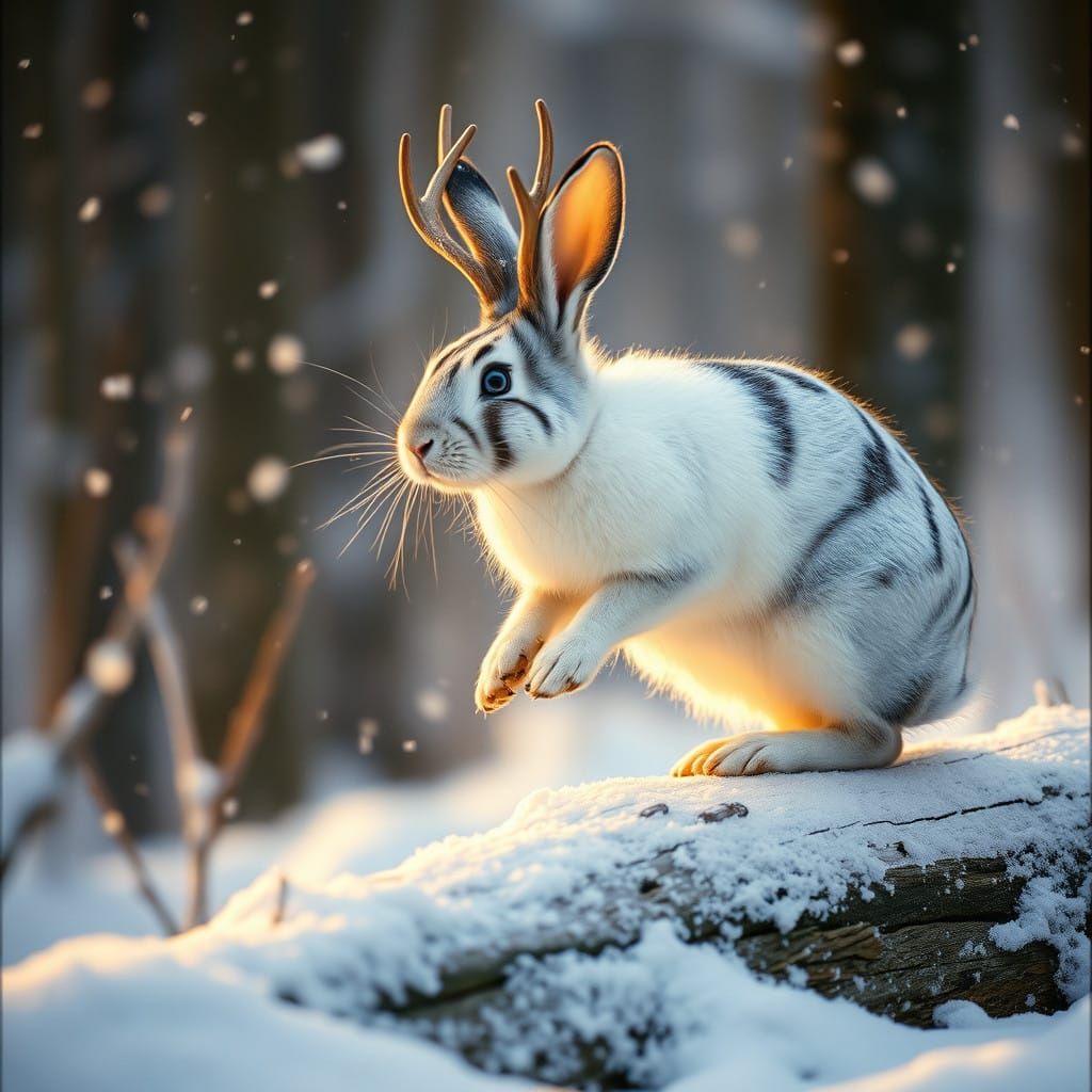 Majestic Bengal Rabbit Leaps Through Snowy Forest