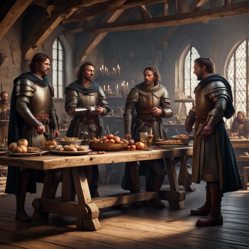 Medieval Soldiers Feast: Detailed Fantasy Concept Art