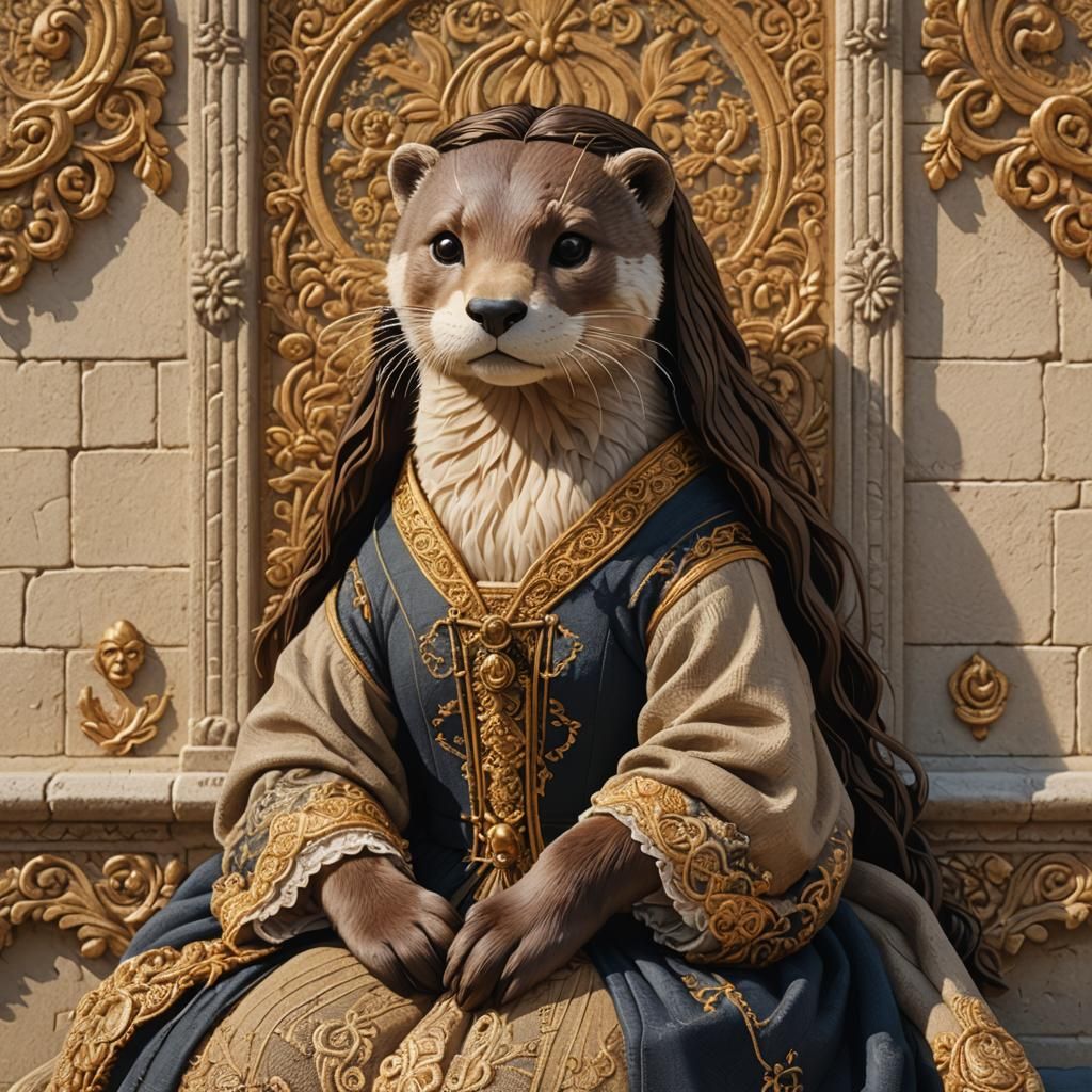 Cross-Stitch Otter Mona Lisa in Anime Style