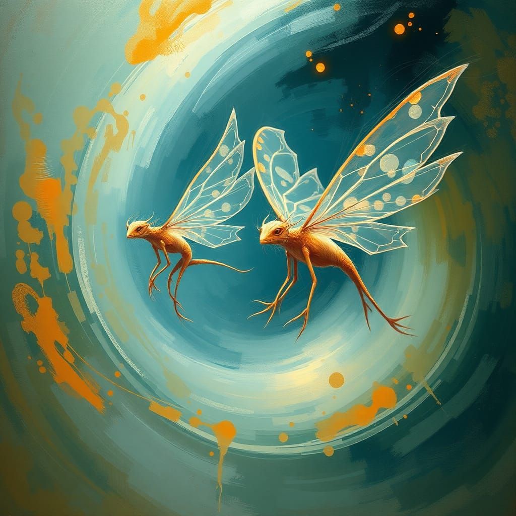 — Schwebende und fliegende Kreaturen in Form einer Fantasy-Illustration von Biestmonstern.