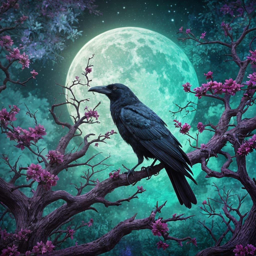 Crow on a moonlit night
